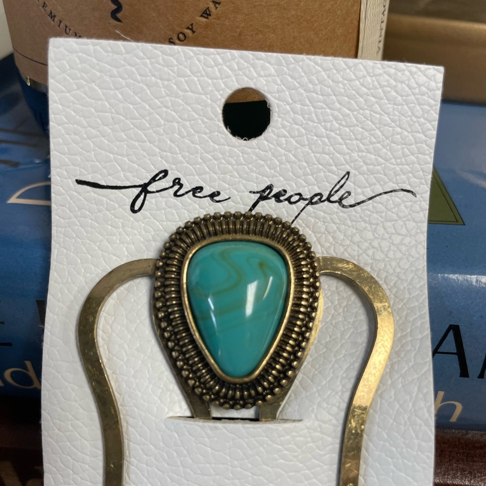 NWT Free People Gold Metal + Turquoise Western Bohemian Large Hair Clip Pin - Picture 3 of 11